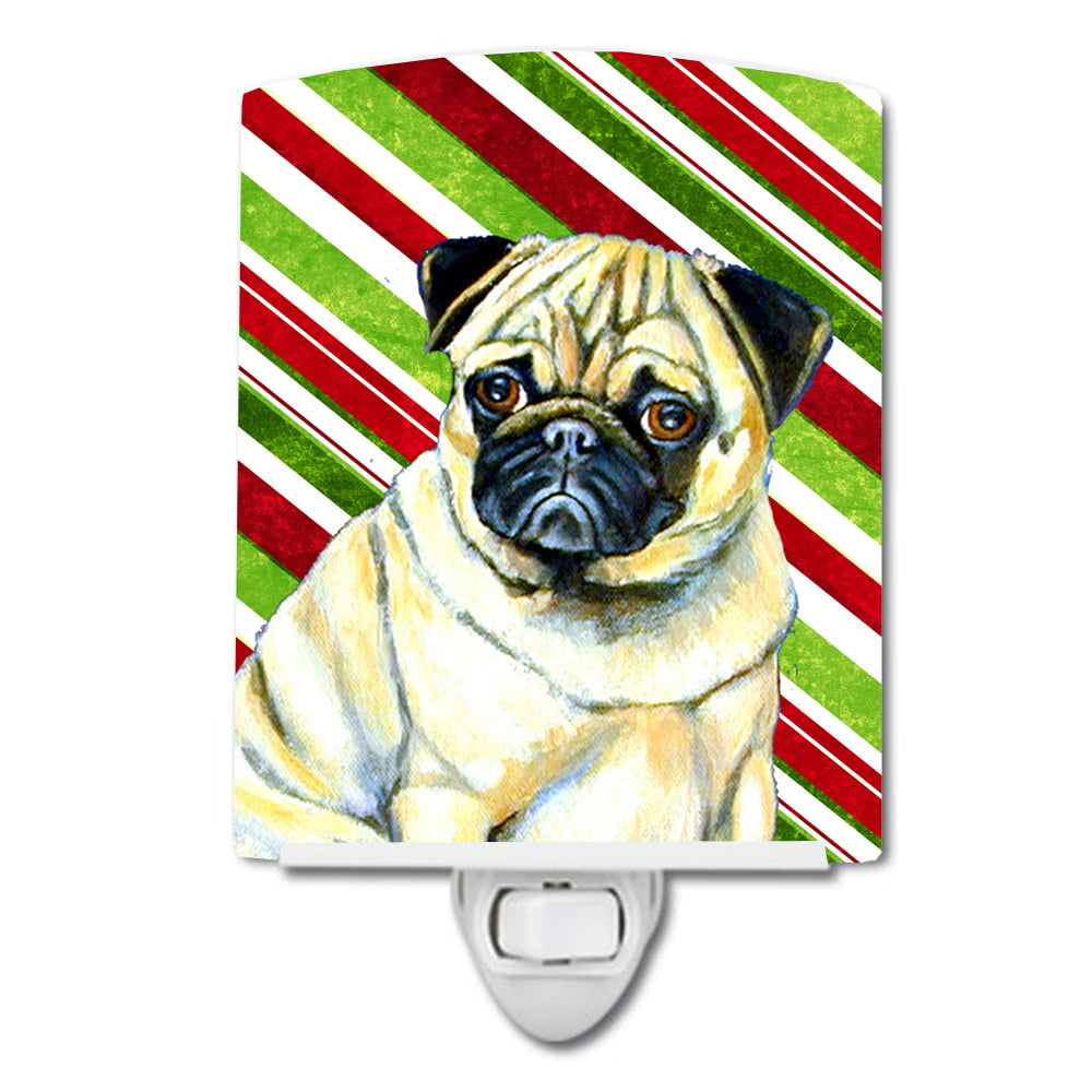 Pug Candy Cane Holiday Christmas Ceramic Night Light