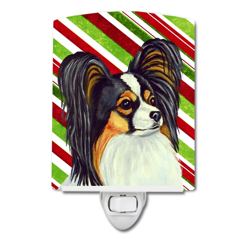 Papillon Candy Cane Holiday Christmas Ceramic Night Light