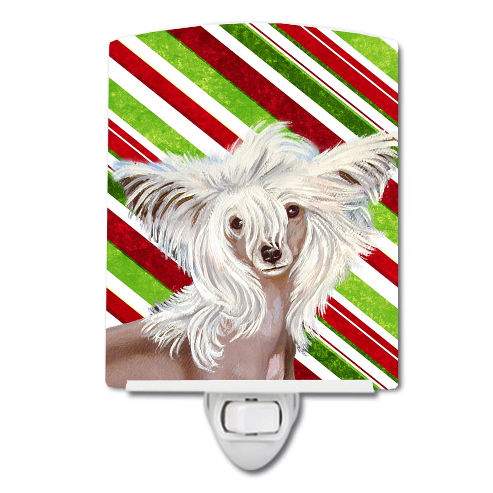 Chinese Crested Candy Cane Holiday Christmas Ceramic Night Light