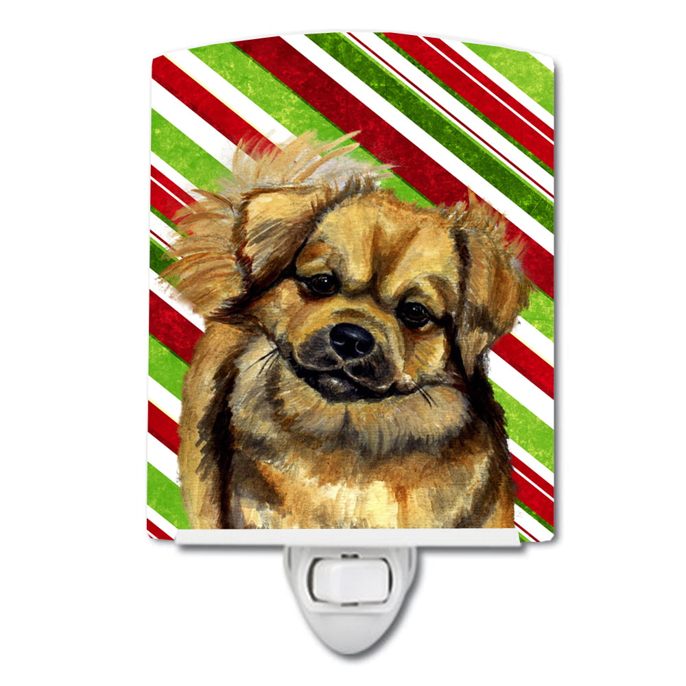 Tibetan Spaniel Candy Cane Holiday Christmas Ceramic Night Light