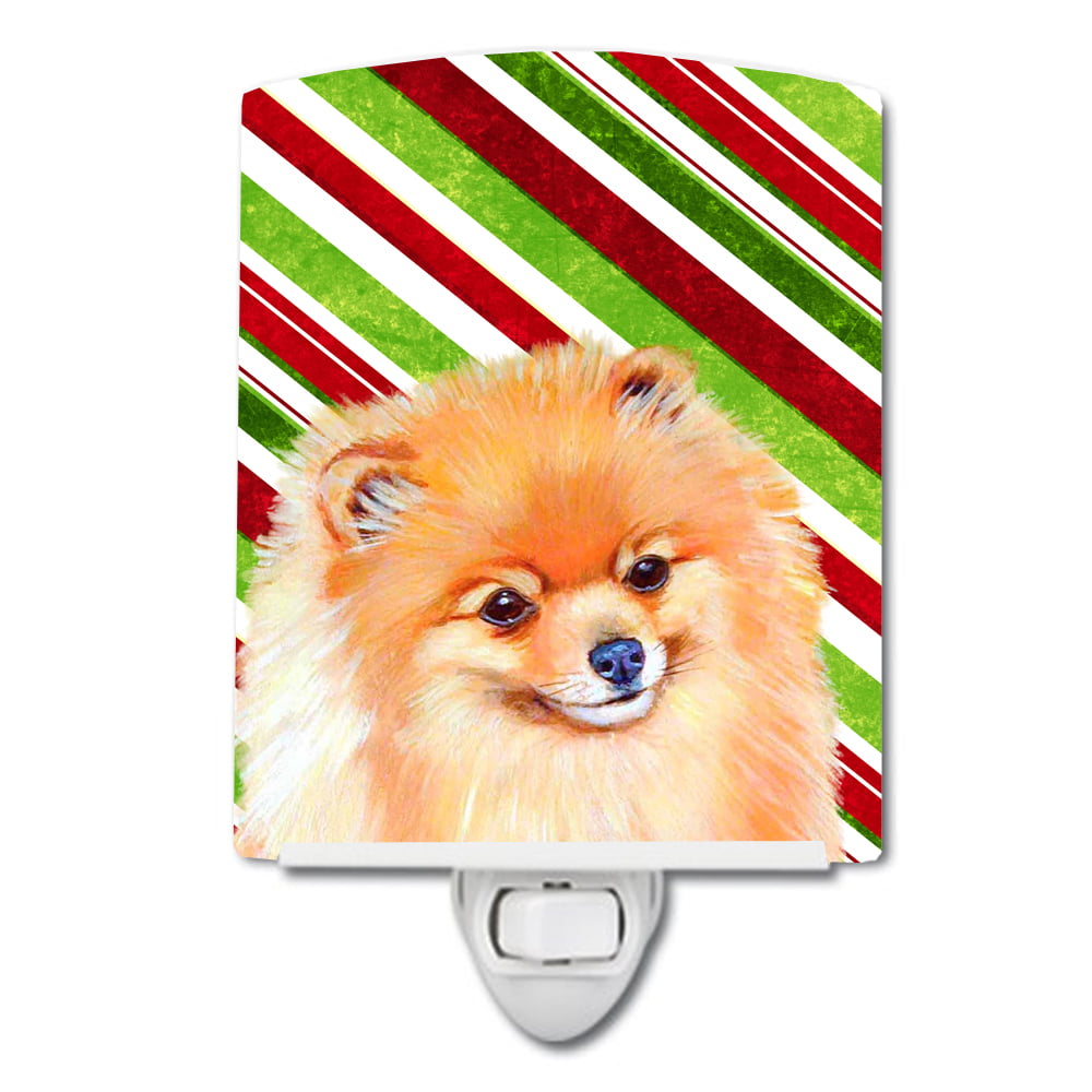 Pomeranian Candy Cane Holiday Christmas Ceramic Night Light