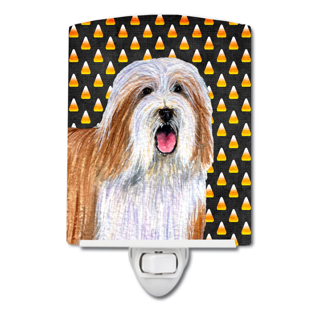 Bearded Collie Candy Corn Halloween Portrait Ceramic Night Light