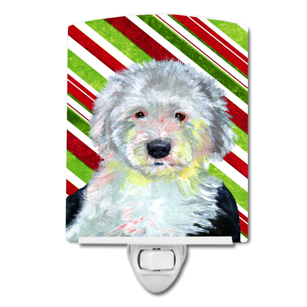 LH9261CNL Old English Sheepdog Candy Cane Holiday Christmas Ceramic Night Light
