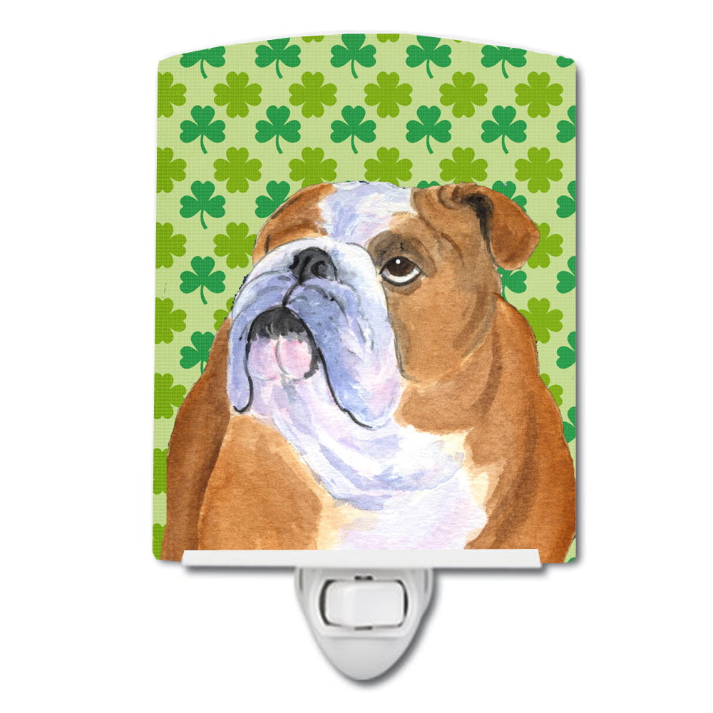 Bulldog English St. Patricks Day Shamrock Portrait Ceramic Night Light