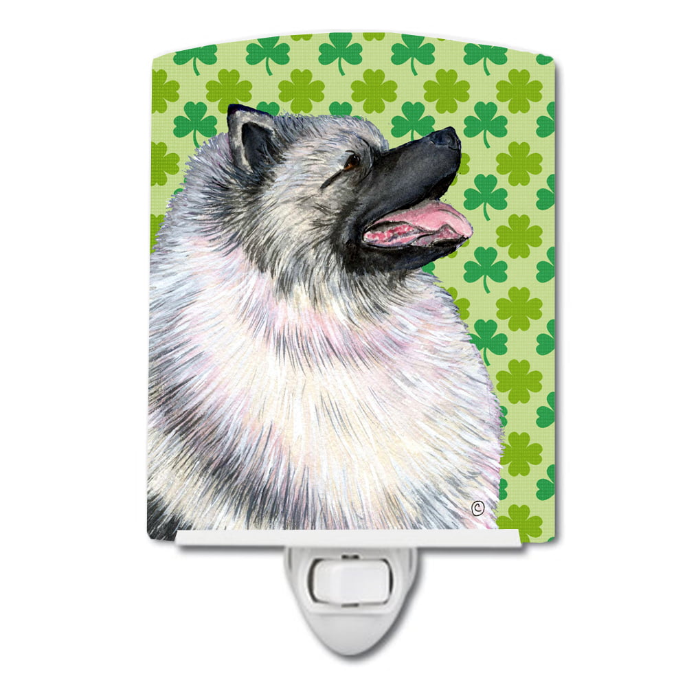 Keeshond St. Patricks Day Shamrock Portrait Ceramic Night Light