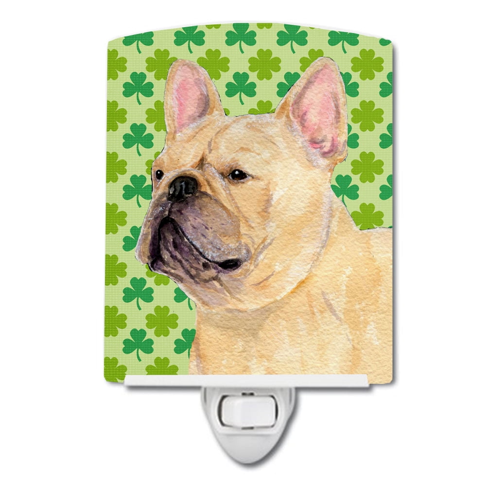 French Bulldog St. Patricks Day Shamrock Portrait Ceramic Night Light