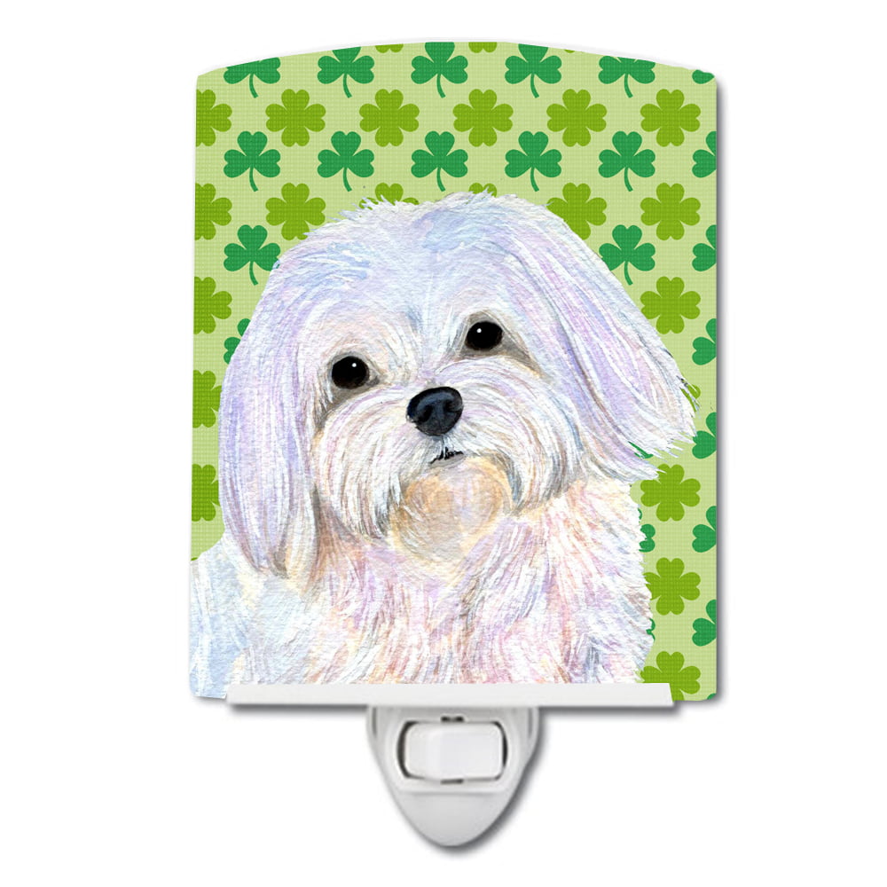 Maltese St. Patricks Day Shamrock Portrait Ceramic Night Light