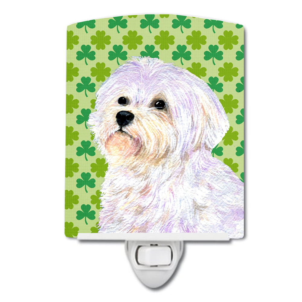 Maltese St. Patricks Day Shamrock Portrait Ceramic Night Light
