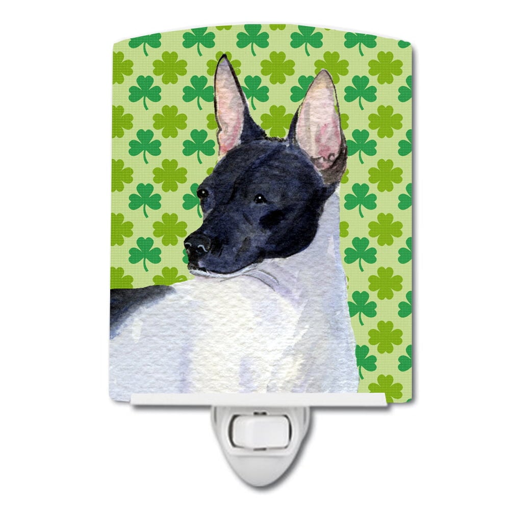 Rat Terrier St. Patricks Day Shamrock Portrait Ceramic Night Light