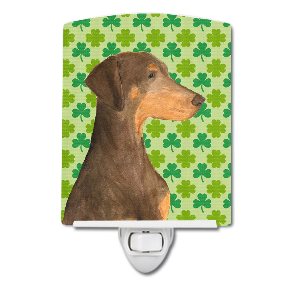 Doberman St. Patricks Day Shamrock Portrait Ceramic Night Light