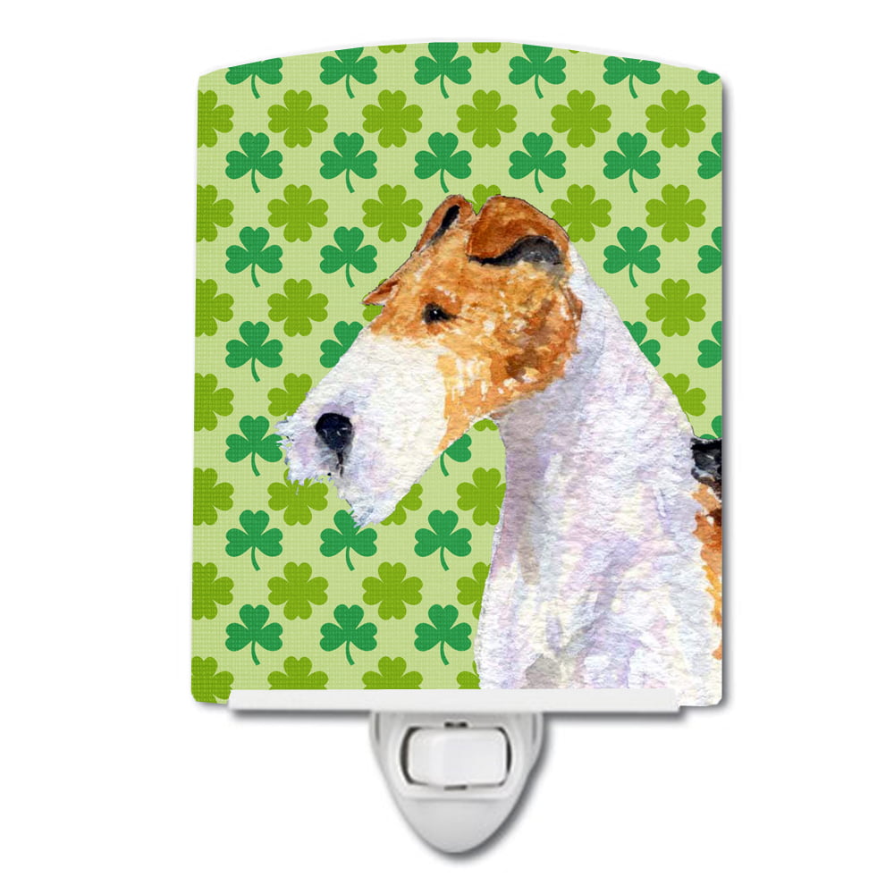 Fox Terrier St. Patricks Day Shamrock Portrait Ceramic Night Light