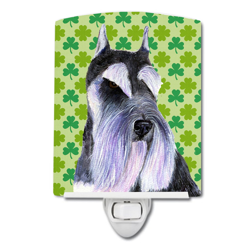 Schnauzer St. Patricks Day Shamrock Portrait Ceramic Night Light
