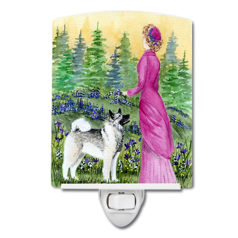 Lady with Her Norwegian Elkhound Ceramic Night Light