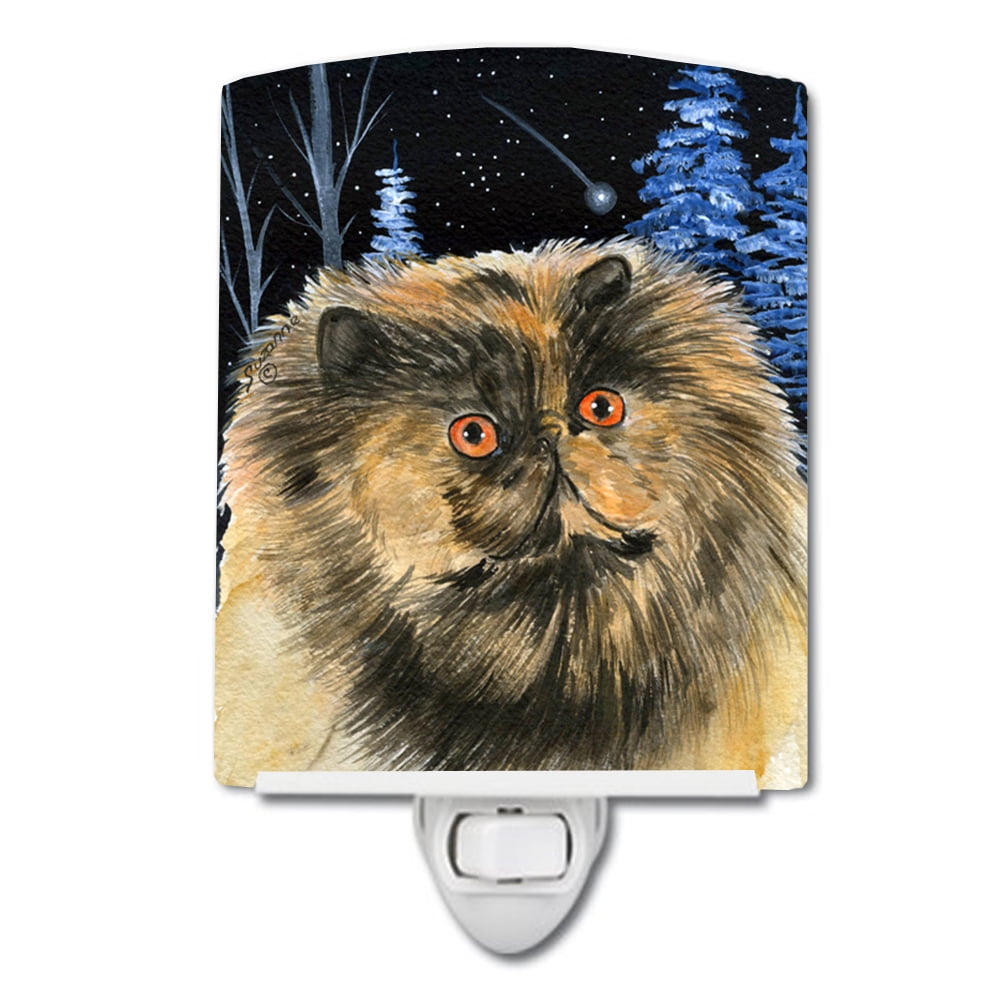 Starry Night Cat - Persian Ceramic Night Light