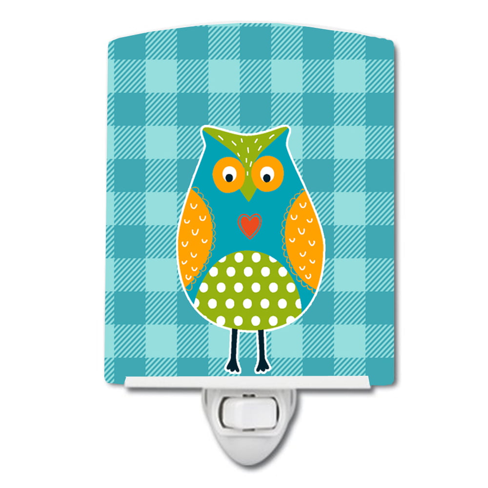 Owl on Blue Plaid Ceramic Night Light