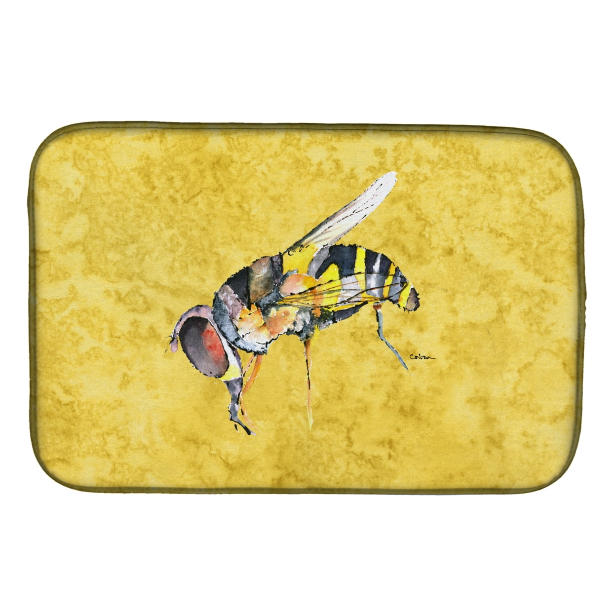 8851DDM Bee on Yellow Dish Drying Mat