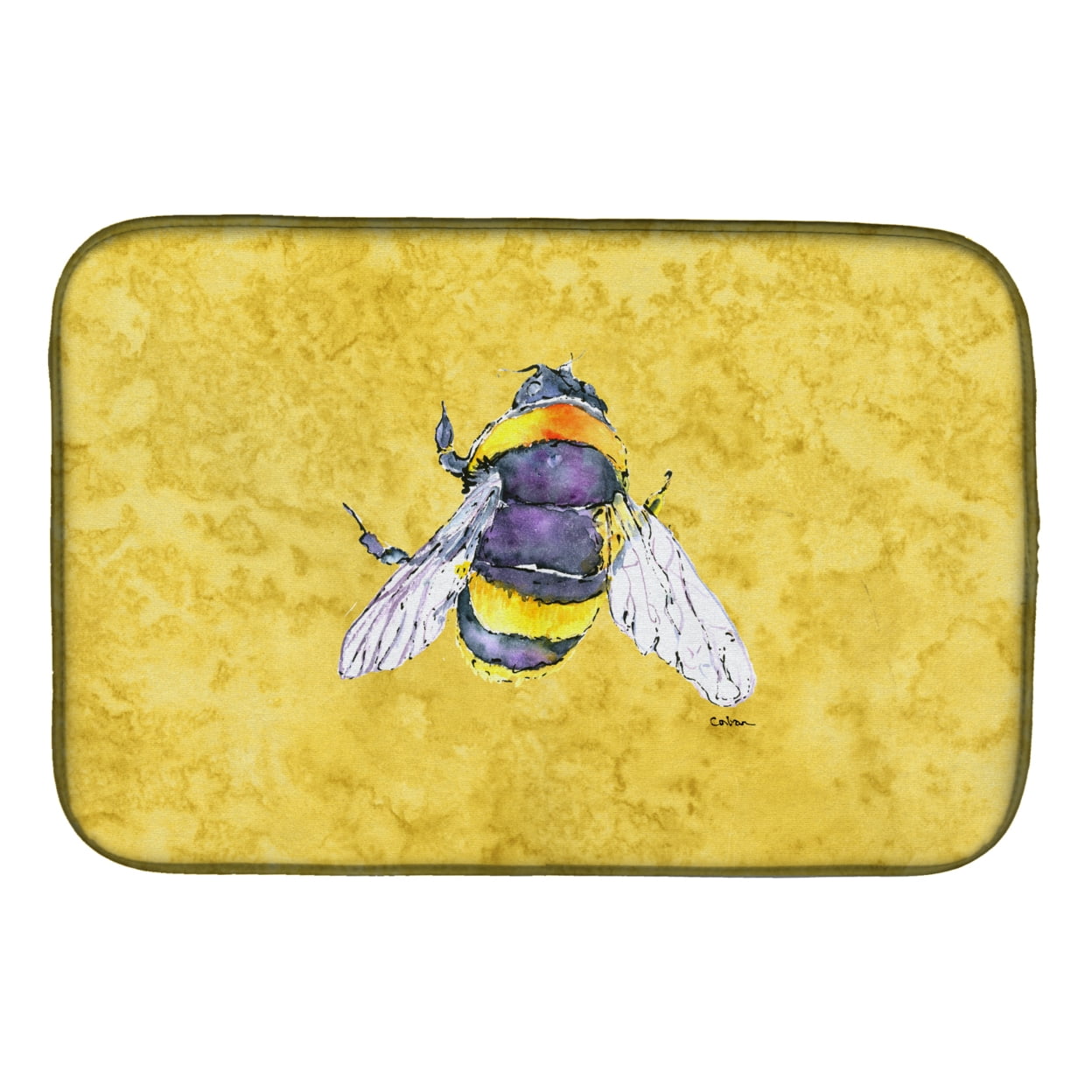 Bee on Yellow Dish Drying Mat