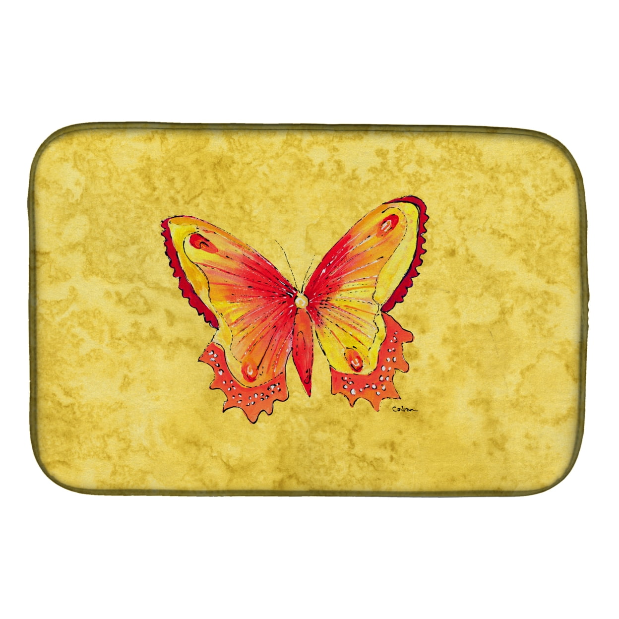 Butterfly on Yellow Dish Drying Mat