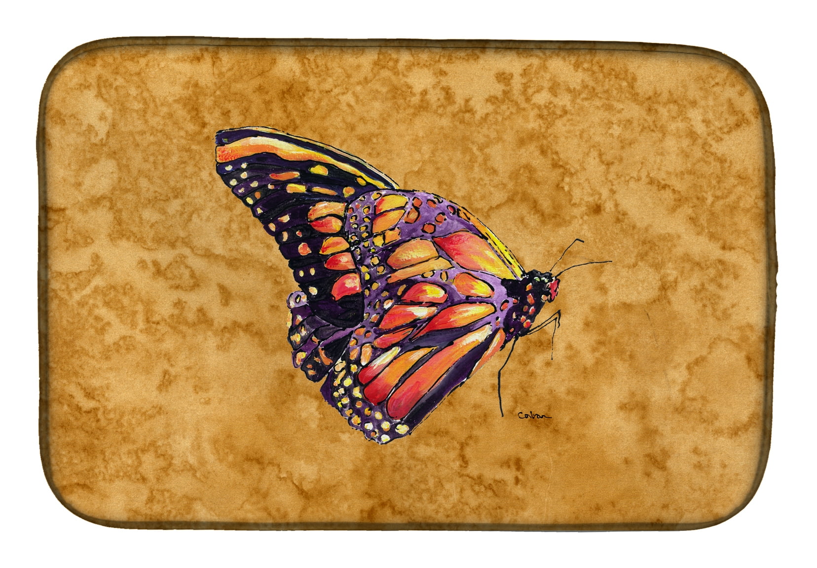 Butterfly on Gold Dish Drying Mat
