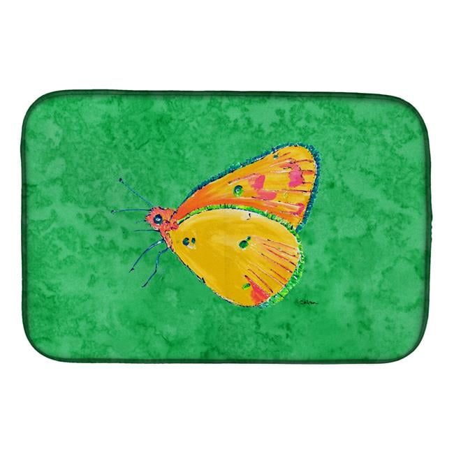 Butterfly Orange on Green Dish Drying Mat