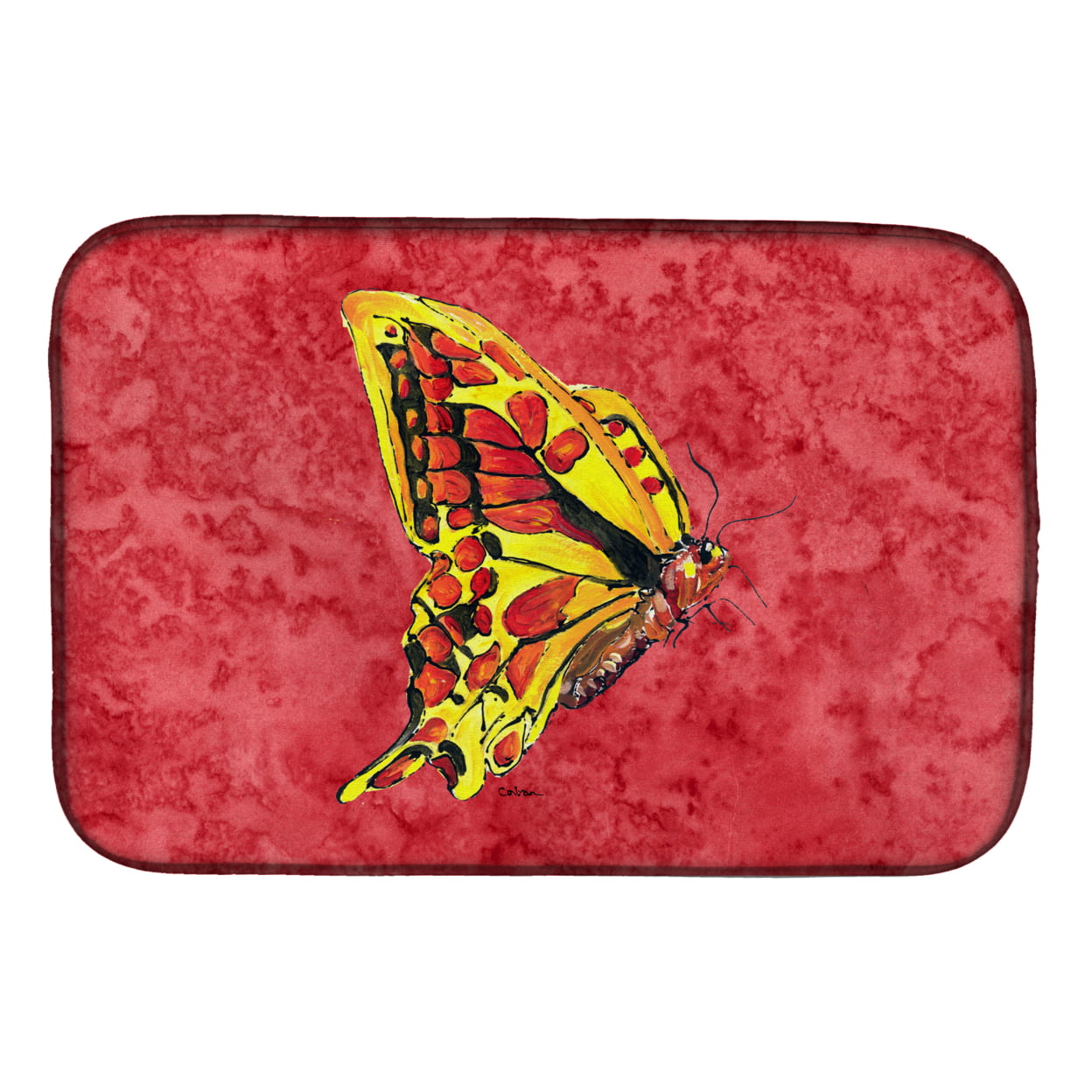 8862DDM Butterfly on Red Dish Drying Mat