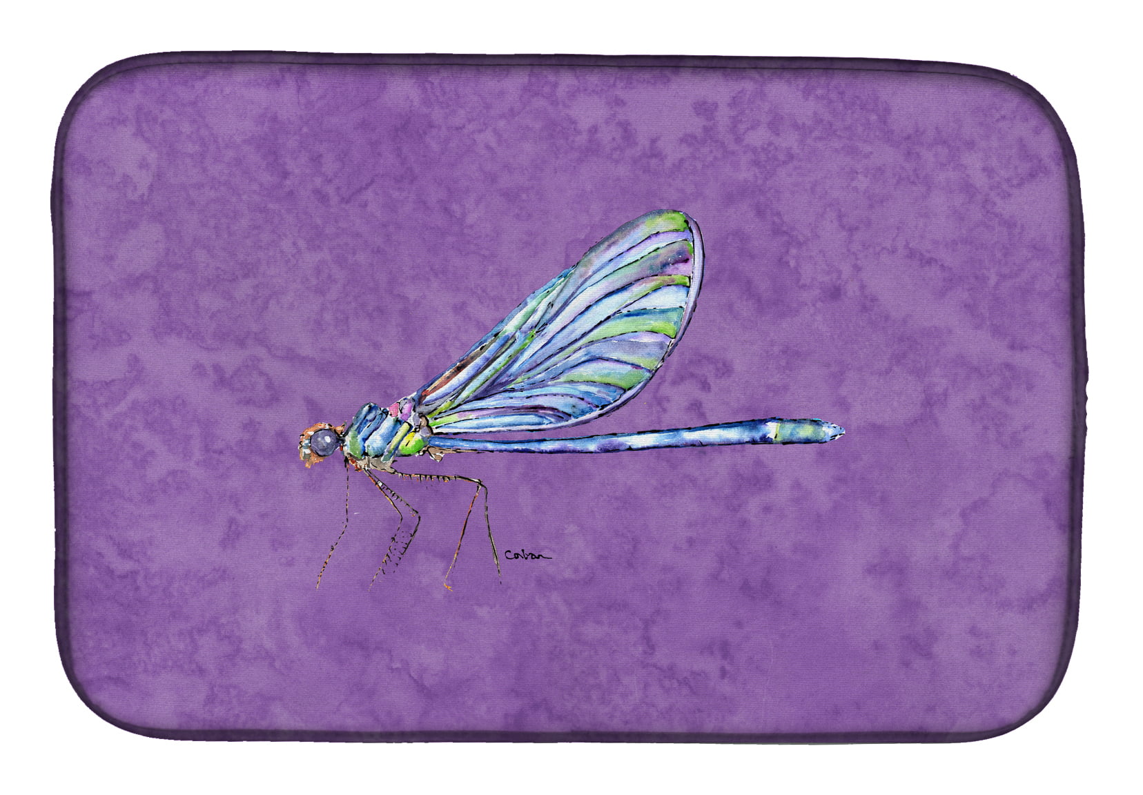 Dragonfly on Purple Dish Drying Mat