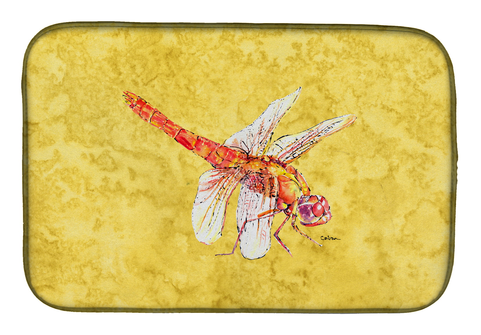 Dragonfly on Yellow Dish Drying Mat
