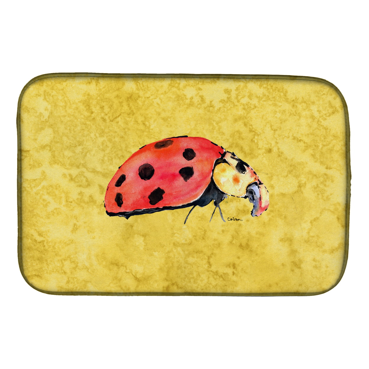 Lady Bug on Yellow Dish Drying Mat