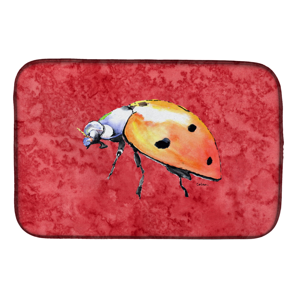 Lady Bug on Red Dish Drying Mat