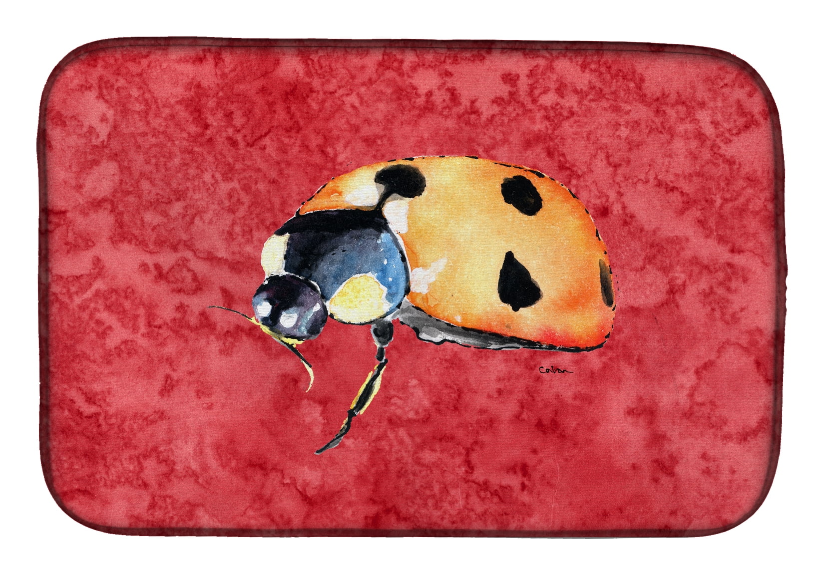 8869DDM Lady Bug on Red Dish Drying Mat