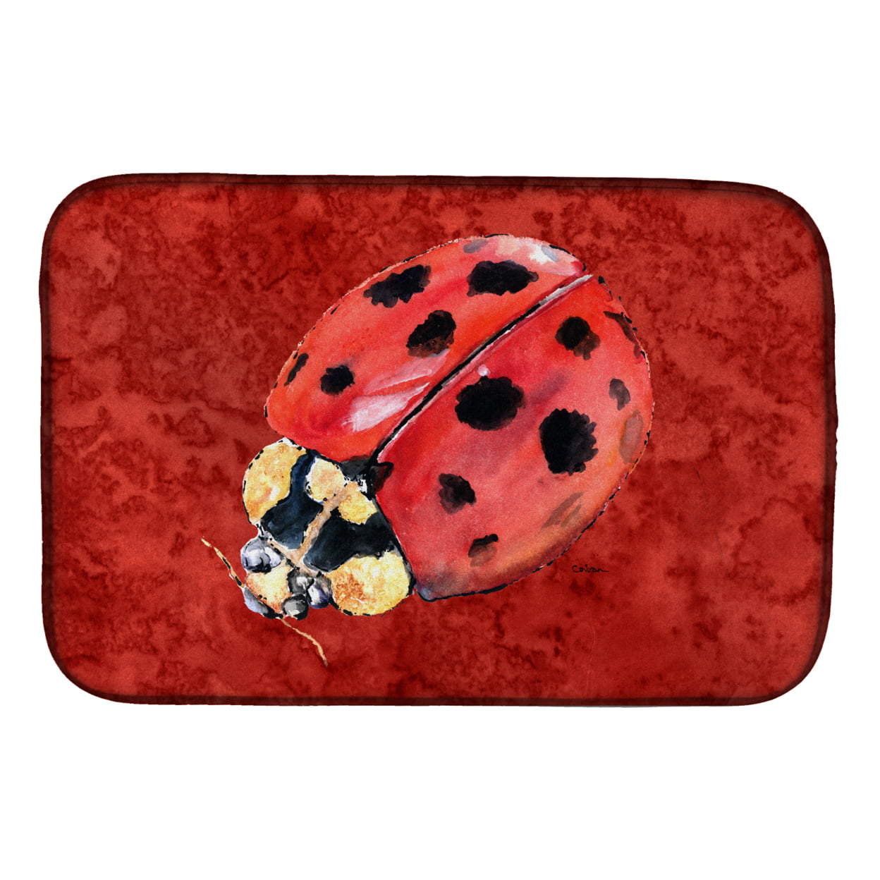 8870DDM Lady Bug on Deep Red Dish Drying Mat