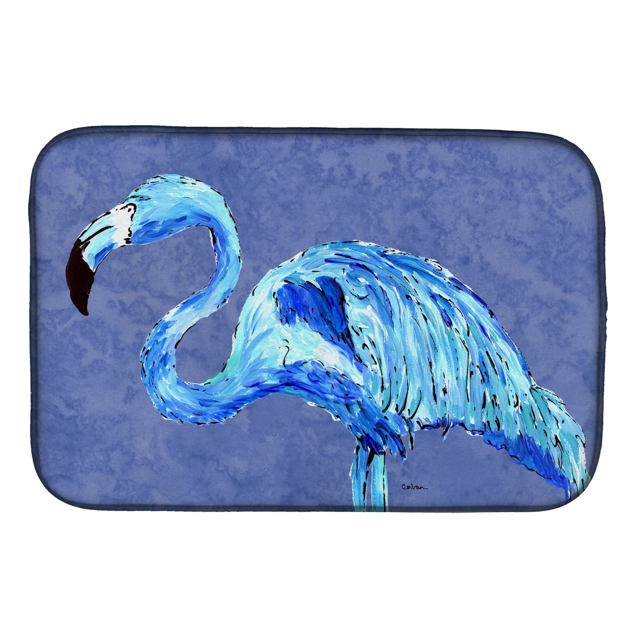 Flamingo On Slate Blue Dish Drying Mat