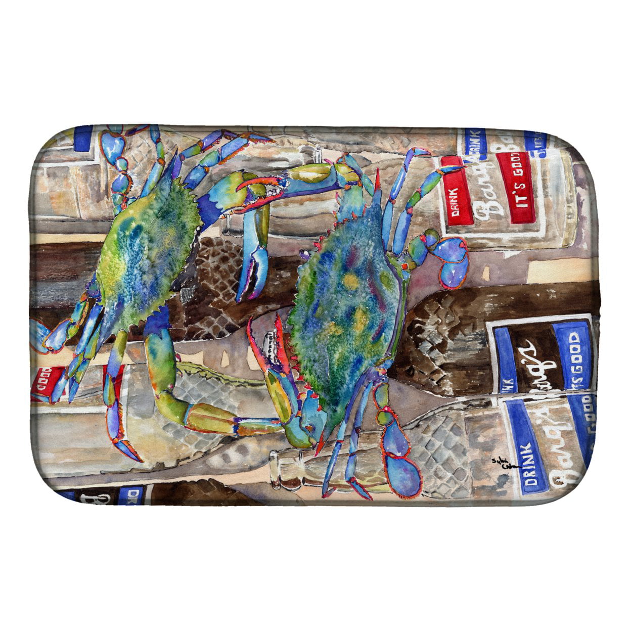 Blue Crabby Bottles of Barqs Rootbeer Dish Drying Mat