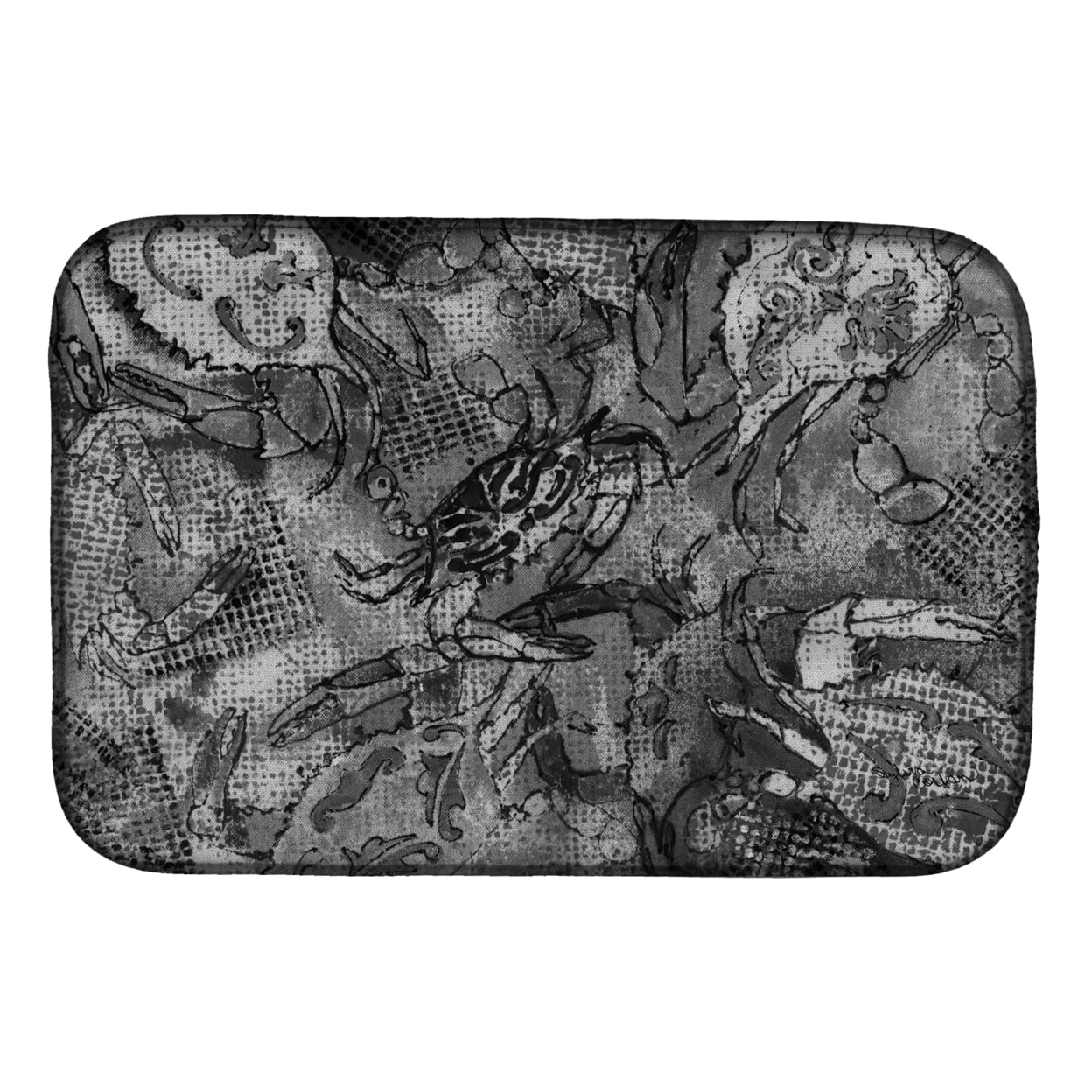 Grey Canvas Abstract Crabs Dish Drying Mat