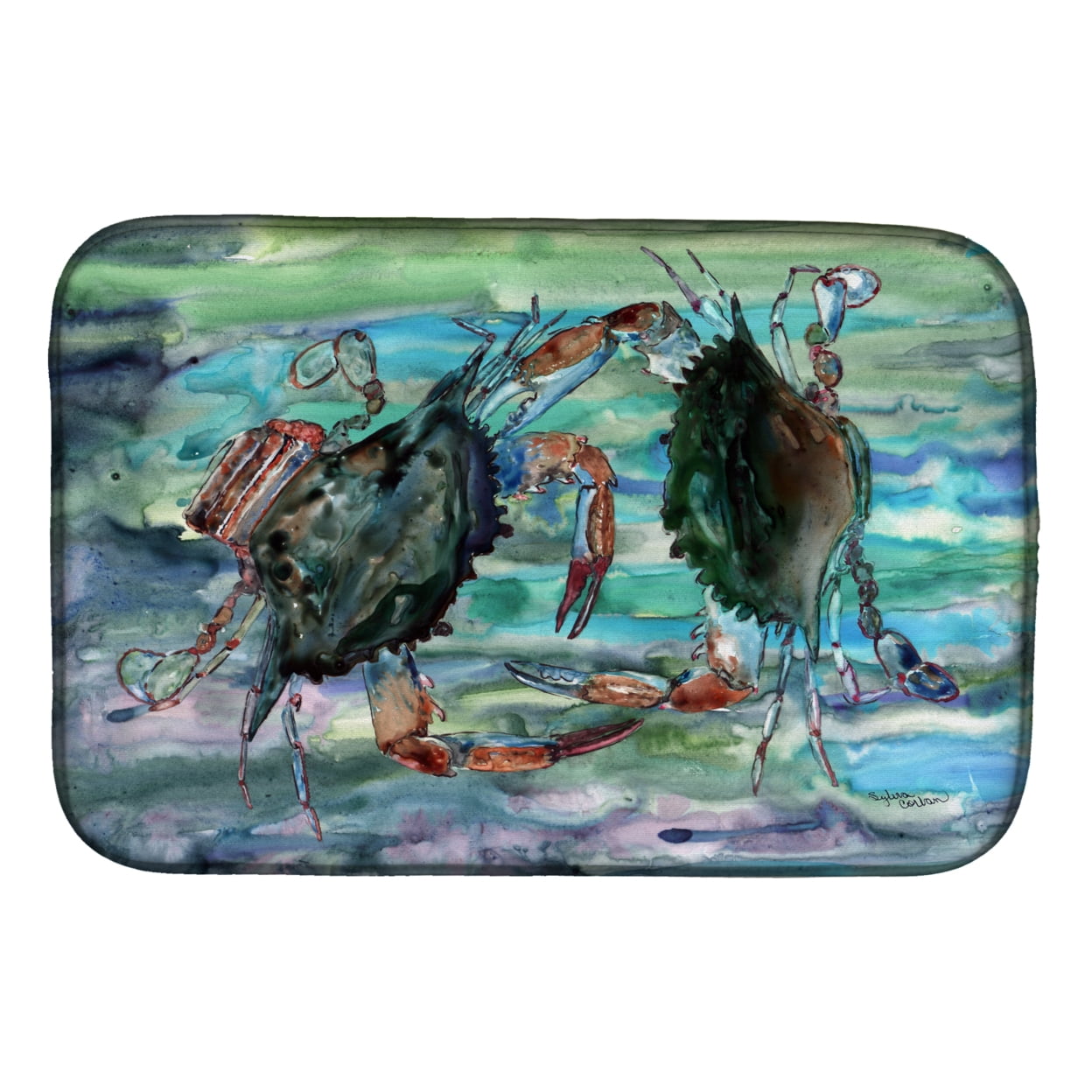 Watery Teal & Purple Crabs Dish Drying Mat