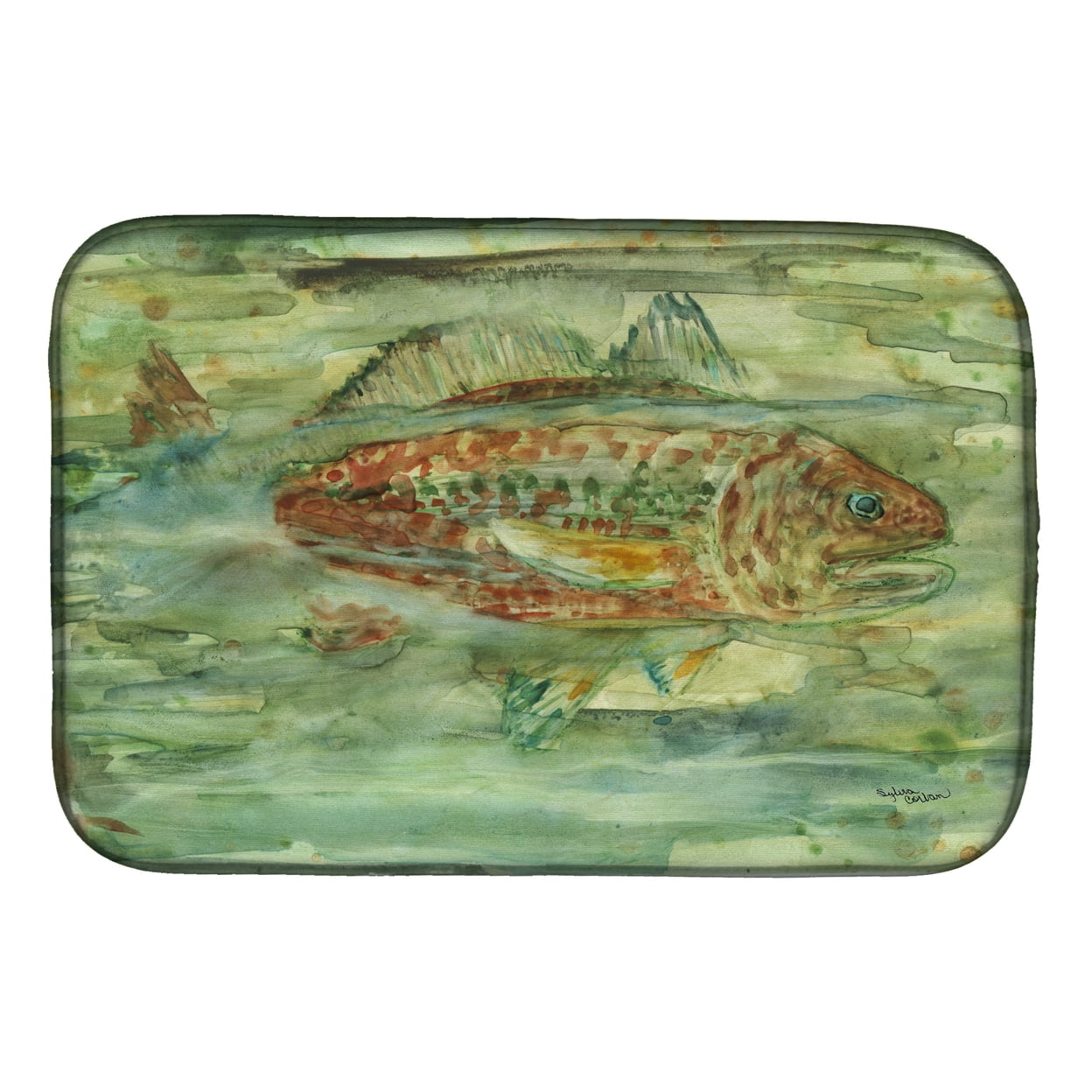 Abstract Red Fish Dish Drying Mat