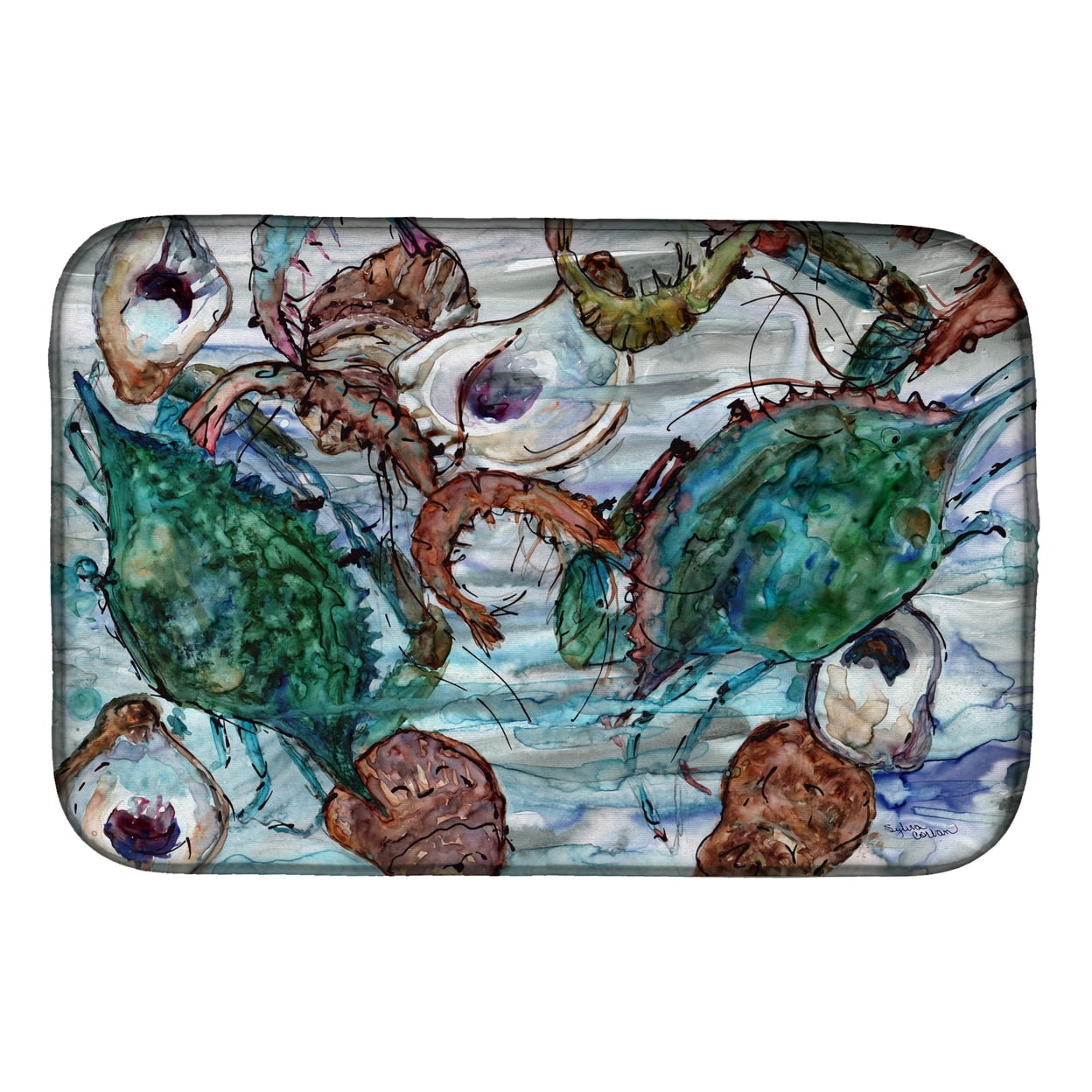 Shrimp, Crabs & Oysters in Water Dish Drying Mat