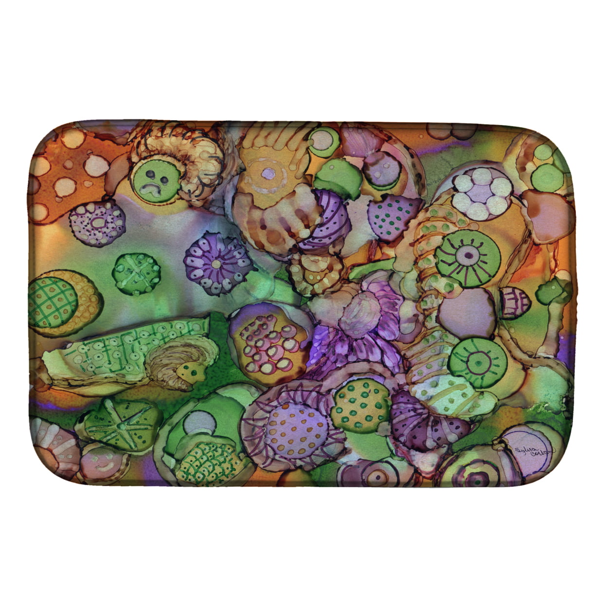 Abstract in Purple Green & Orange Dish Drying Mat