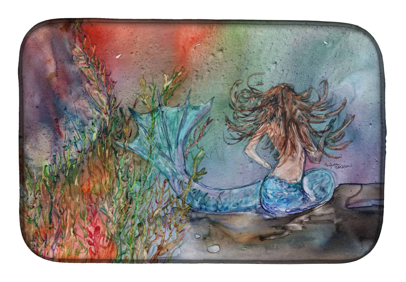 Brunette Mermaid Water Fantasy Dish Drying Mat