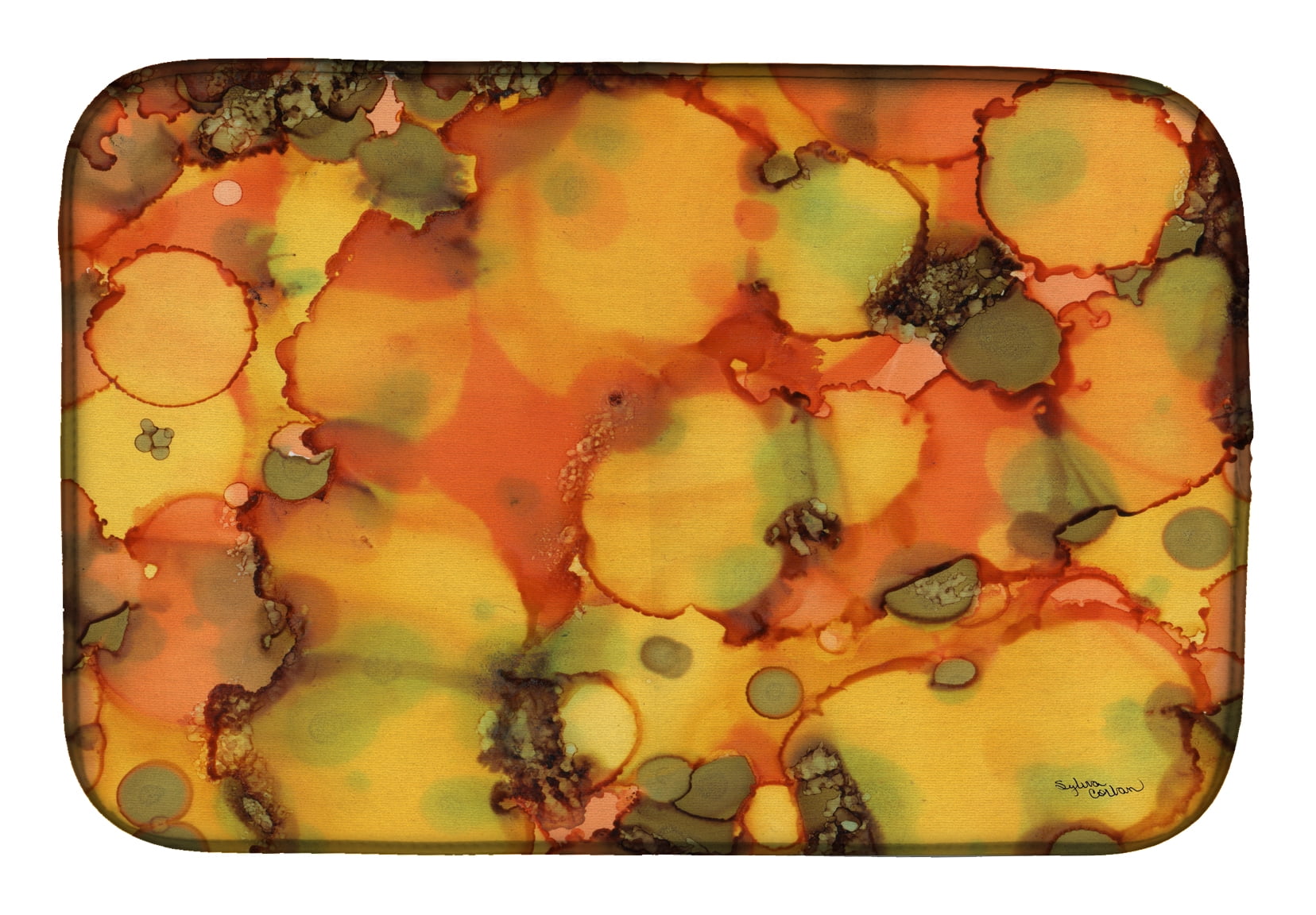 Abstract in Orange & Greens Dish Drying Mat