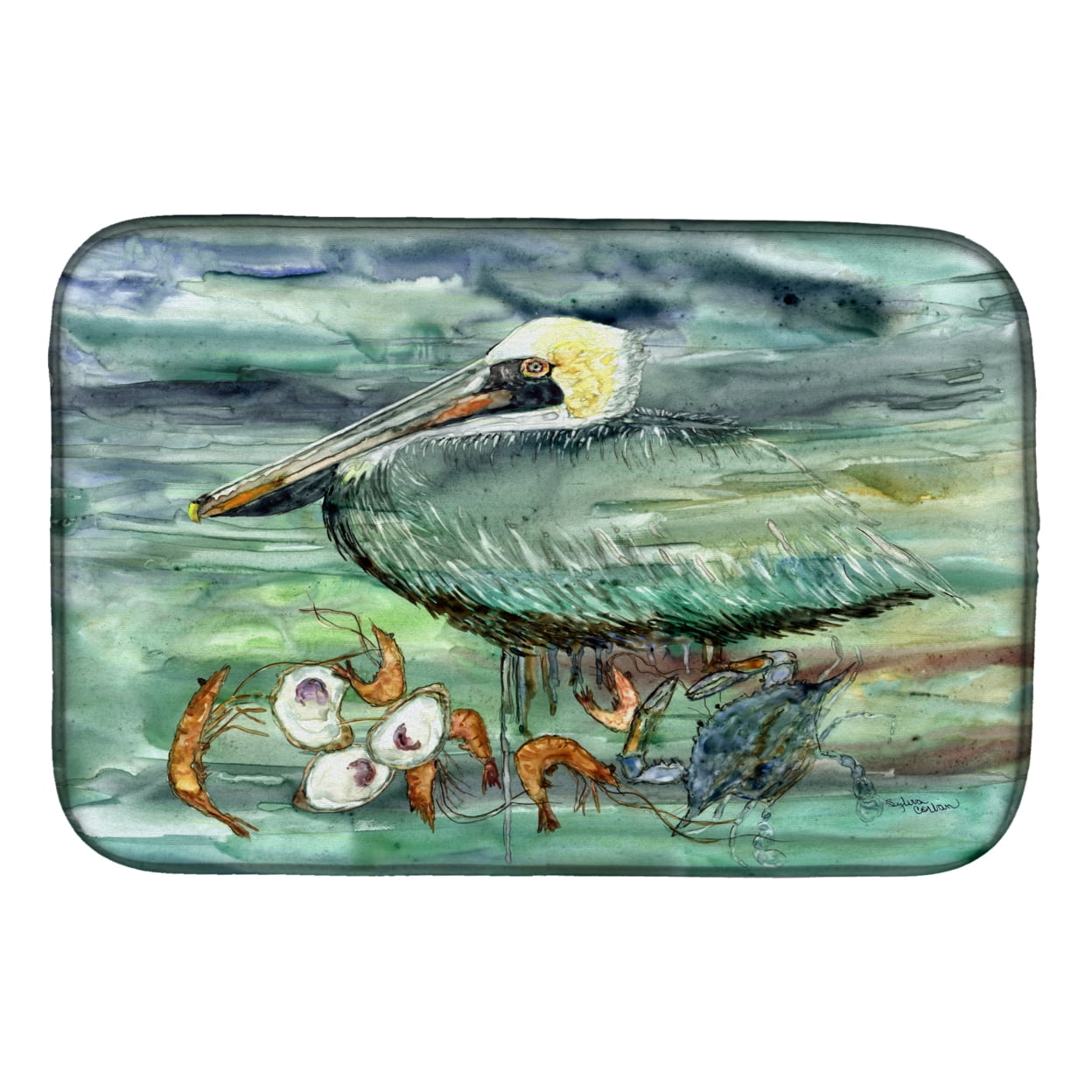 Watery Pelican, Shrimp, Crab & Oysters Dish Drying Mat