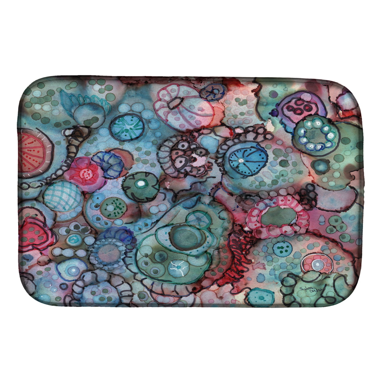8982DDM Abstract in Reds & Blues Dish Drying Mat