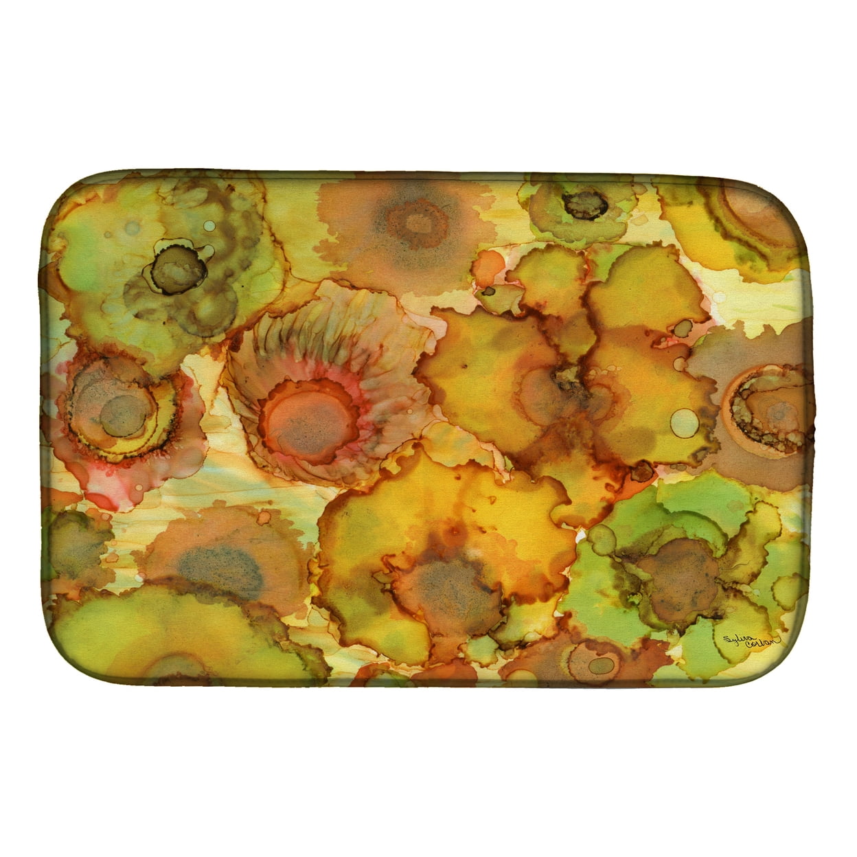 Abstract Flowers in Yellows & Oranges Dish Drying Mat