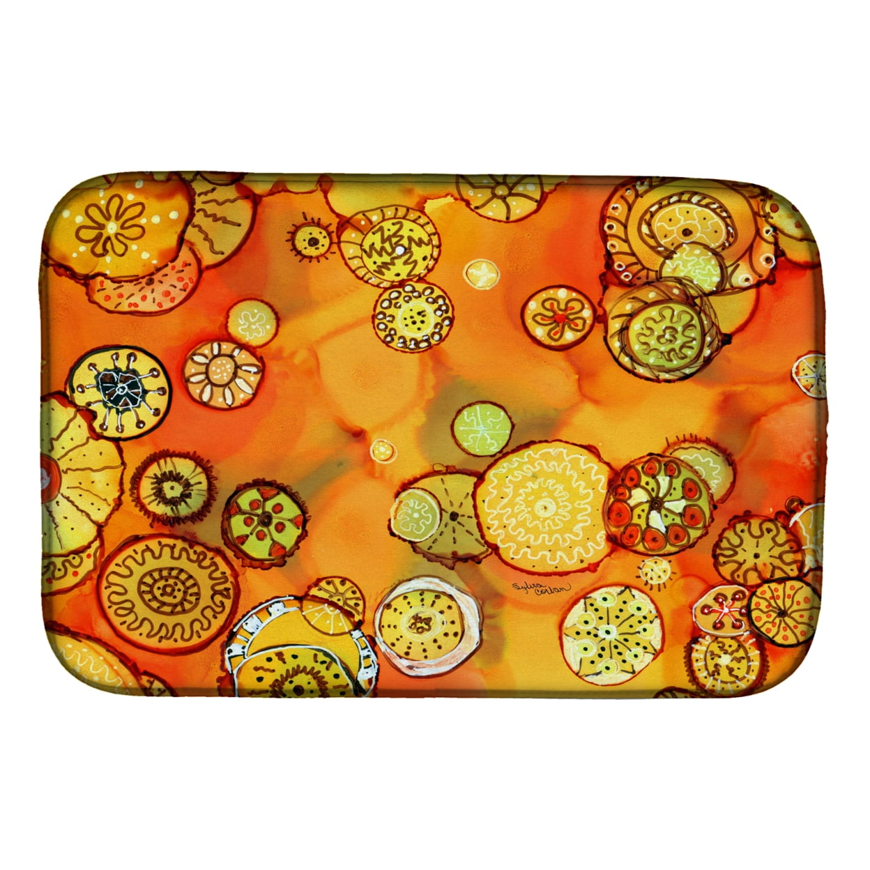 Abstract Flowers in Oranges & Yellows Dish Drying Mat