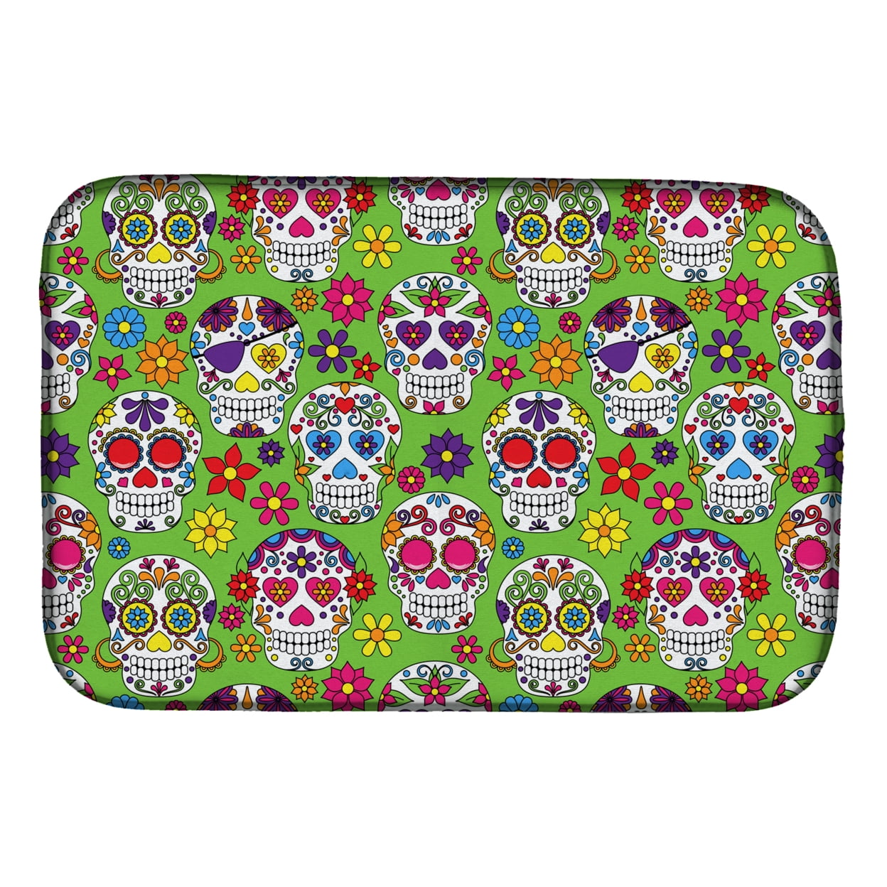 Day of the Dead Green Dish Drying Mat