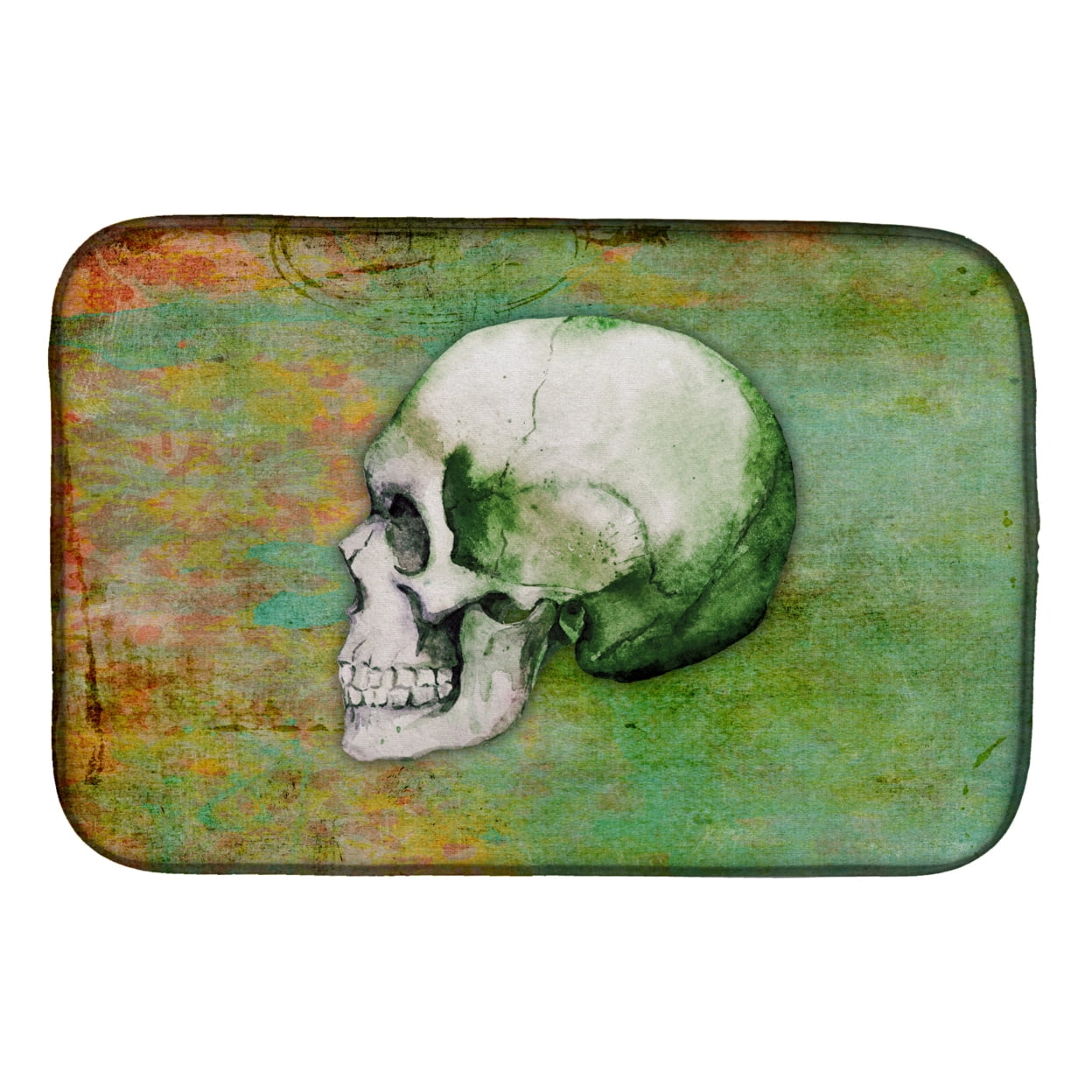 Day of the Dead Green Skull Dish Drying Mat
