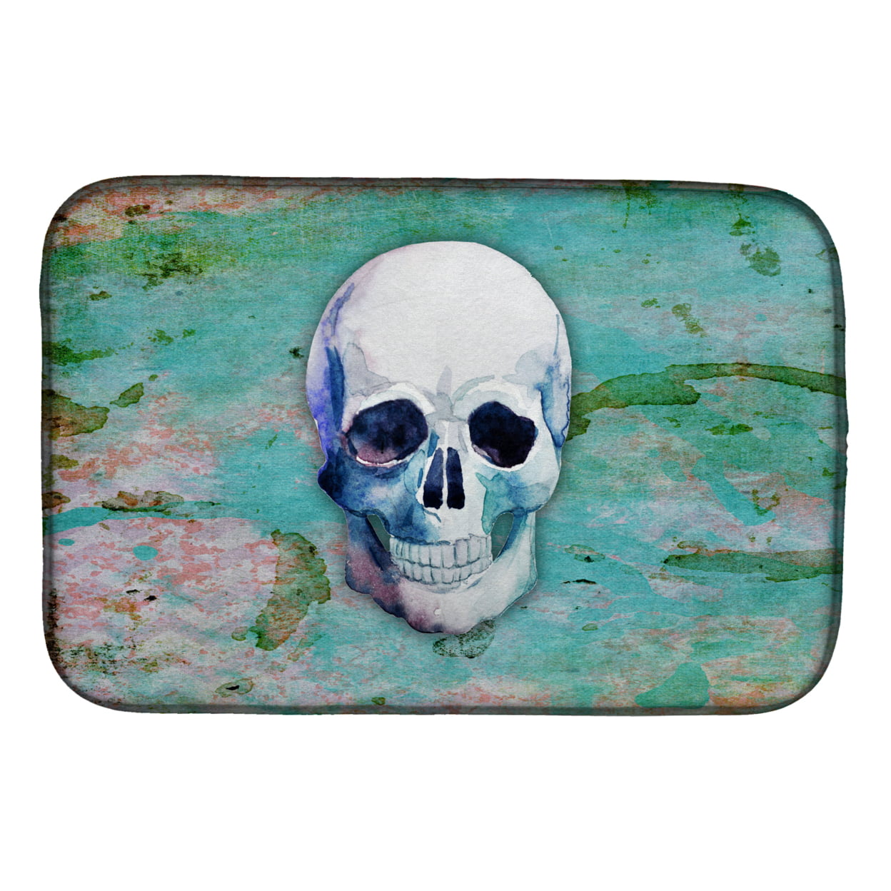 Day of the Dead Teal Skull Dish Drying Mat