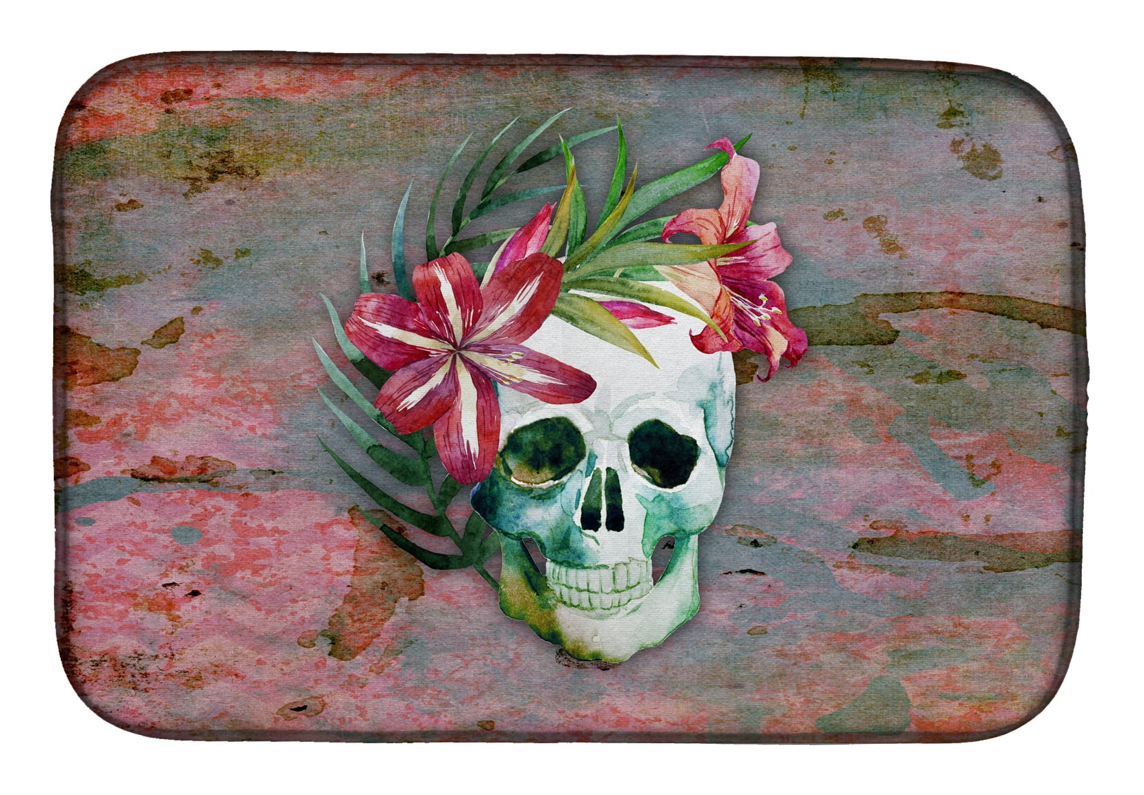 Day of the Dead Skull Flowers Dish Drying Mat