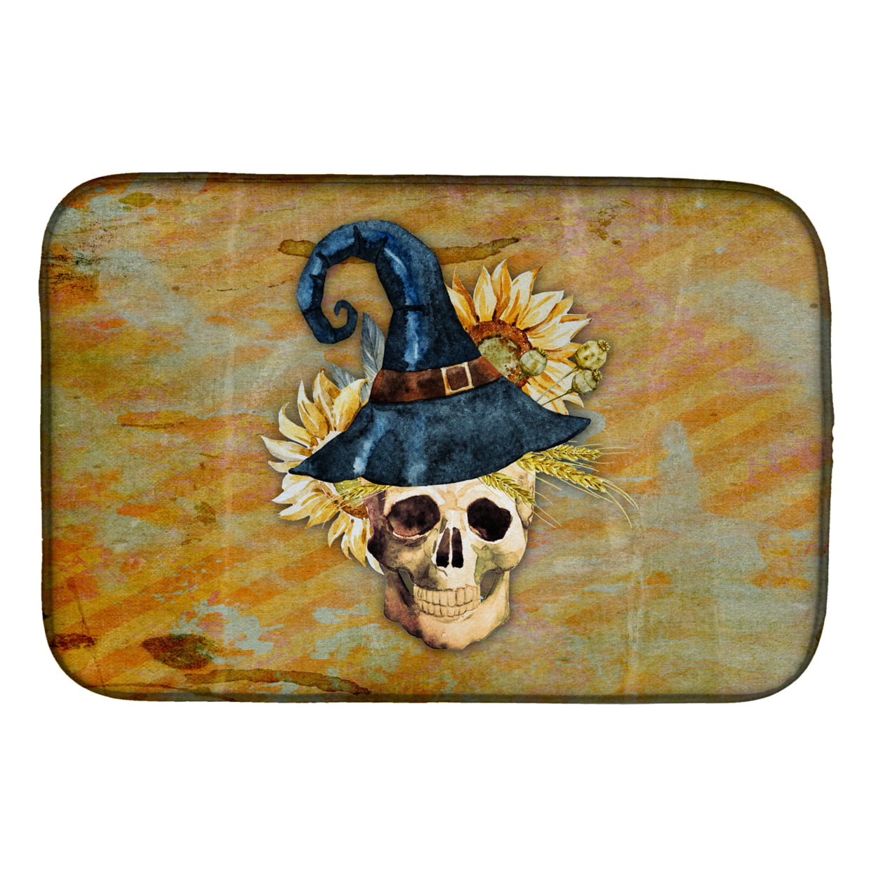 Day of the Dead Witch Skull Dish Drying Mat