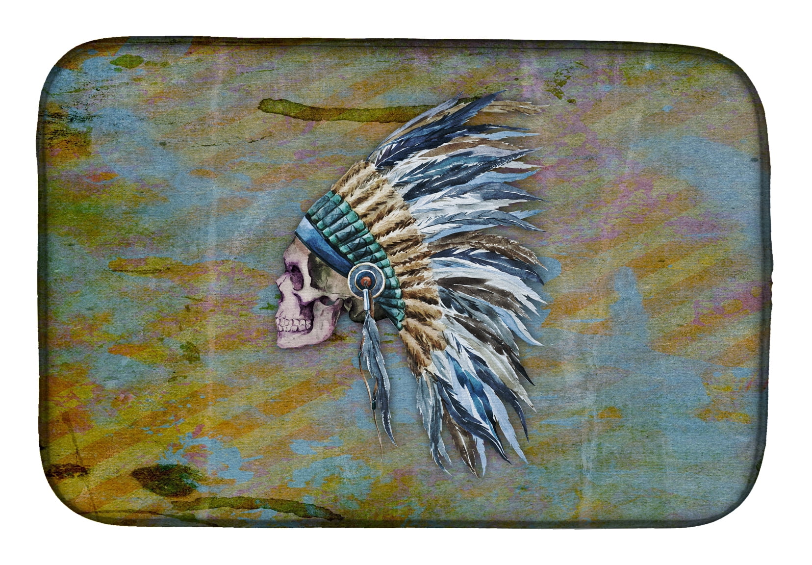 BB5128DDM Day of the Dead Indian Chief Skull Dish Drying Mat